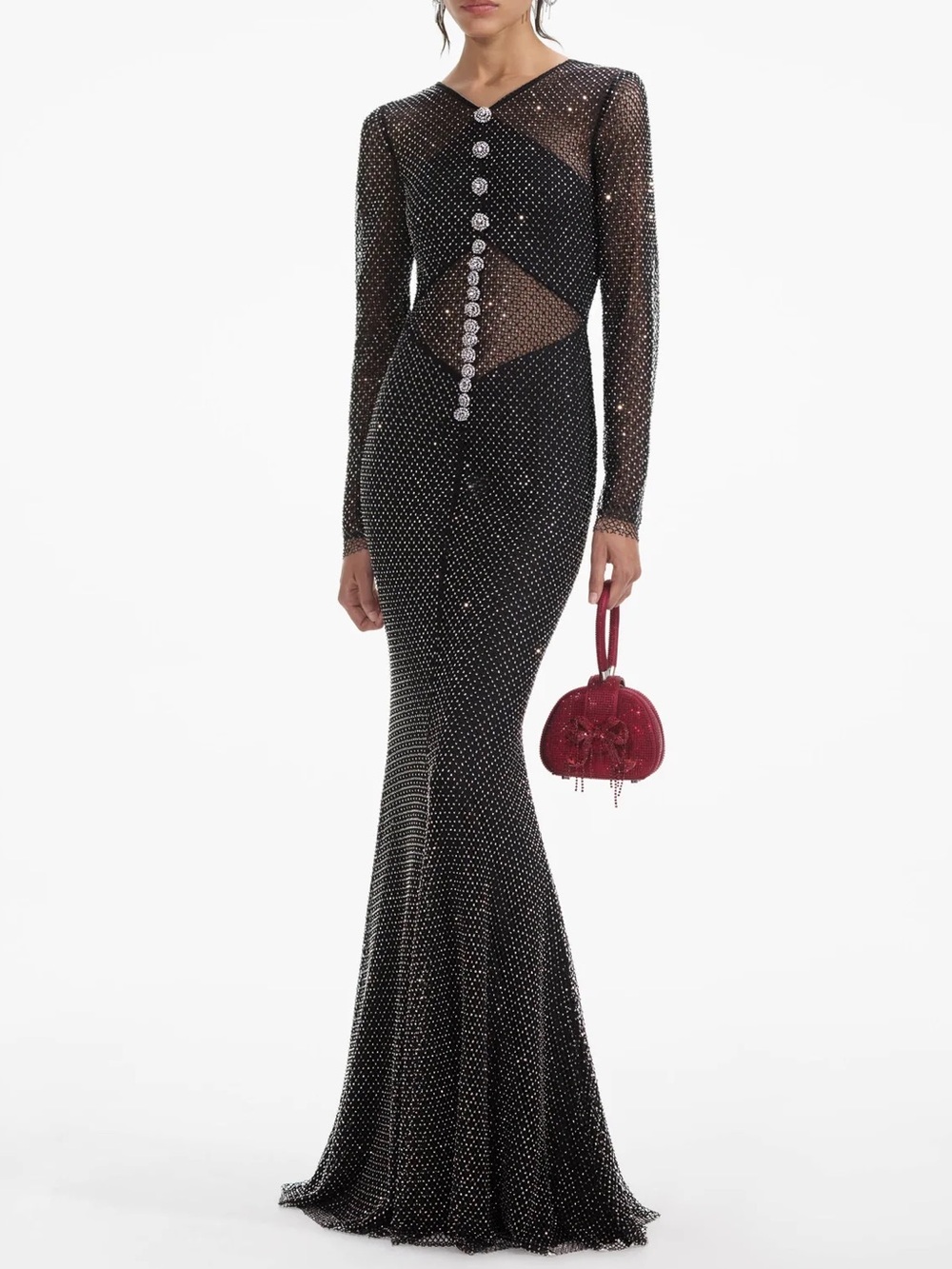 Self Portrait Inspired Rhinestone-embellished Maxi Dress in Black Women’s Size 4